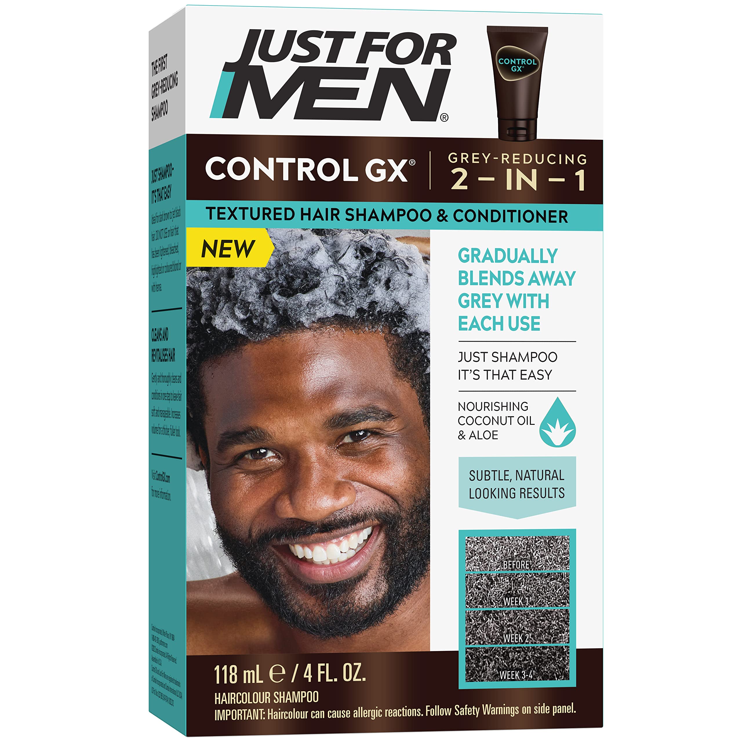 Just for Men Control GX Grey-Reducing Shampoo for Textured Hair with Keratin, 4 Fl Oz (Packaging May Vary)
