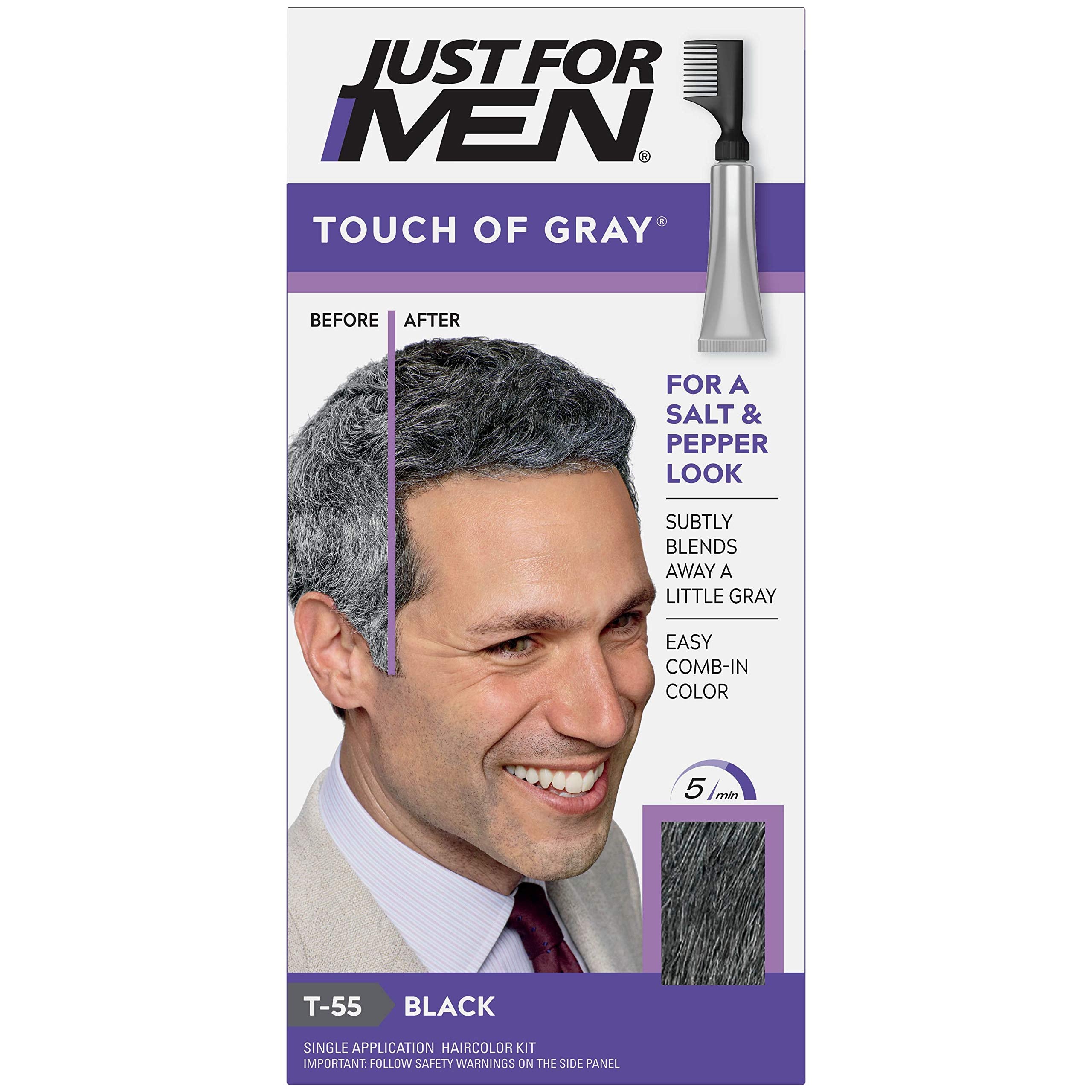 Just For Men Touch of Gray Hair Color – Black Gray (6 Pack) | Subtle Gray Coverage, Natural Black Look
