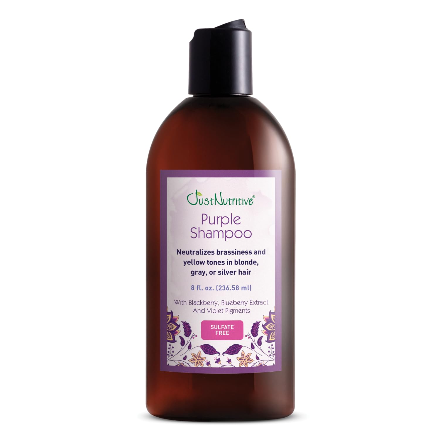 Just Nutritive Purple Toning Shampoo for Blonde, Gray, White & Silver Hair – Neutralize Brassiness, Hydrate & Shine (8 oz)