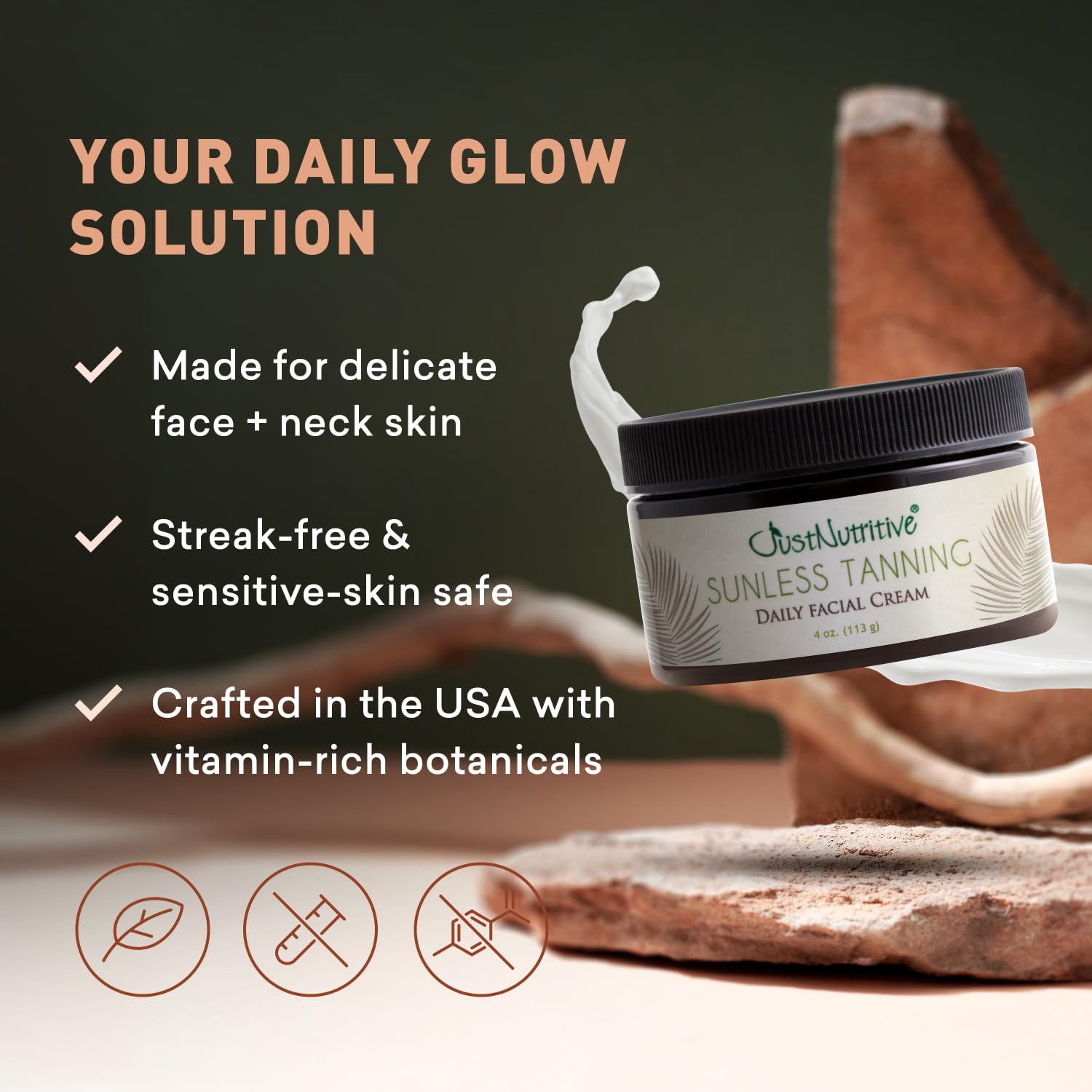Just Nutritive Sunless Tanning Daily Facial Cream | Sunkiss Glow 4 Oz