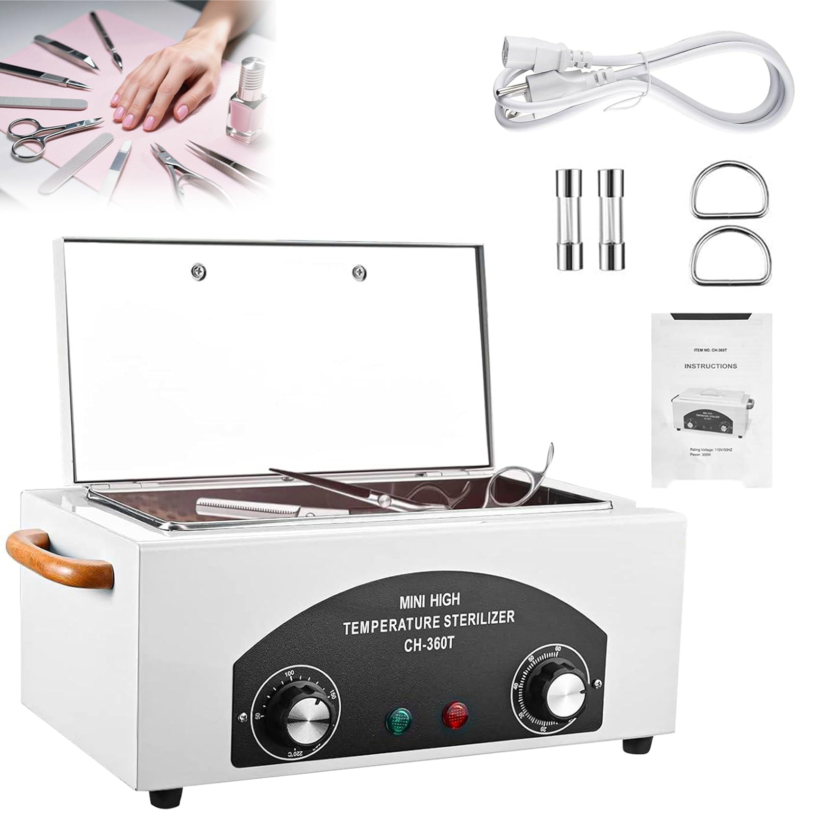 JUSTHERE High Temp Sterilizer Autoclave 1.5L | 110V Nail & Tool Sterilizer with Timer
