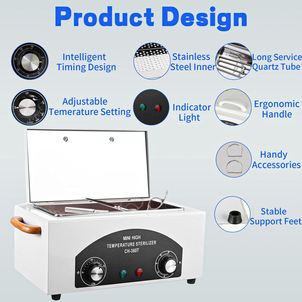 JUSTHERE High Temp Sterilizer Autoclave 1.5L | 110V Nail & Tool Sterilizer with Timer