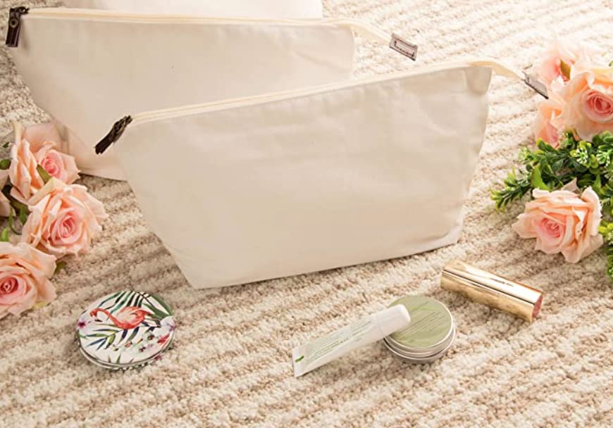 Juvale Canvas Makeup Bag 12 Pack – 11.75 x 5.5 in White Cotton Zipper Pouches