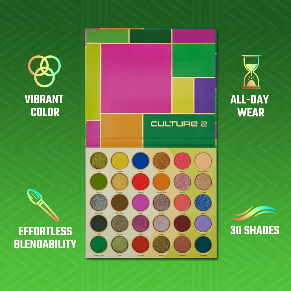 Juvia's Place Culture 2 Eye Shadow Palette – 30 Colors, High Pigment, Long-Lasting, Glitter & Metallics