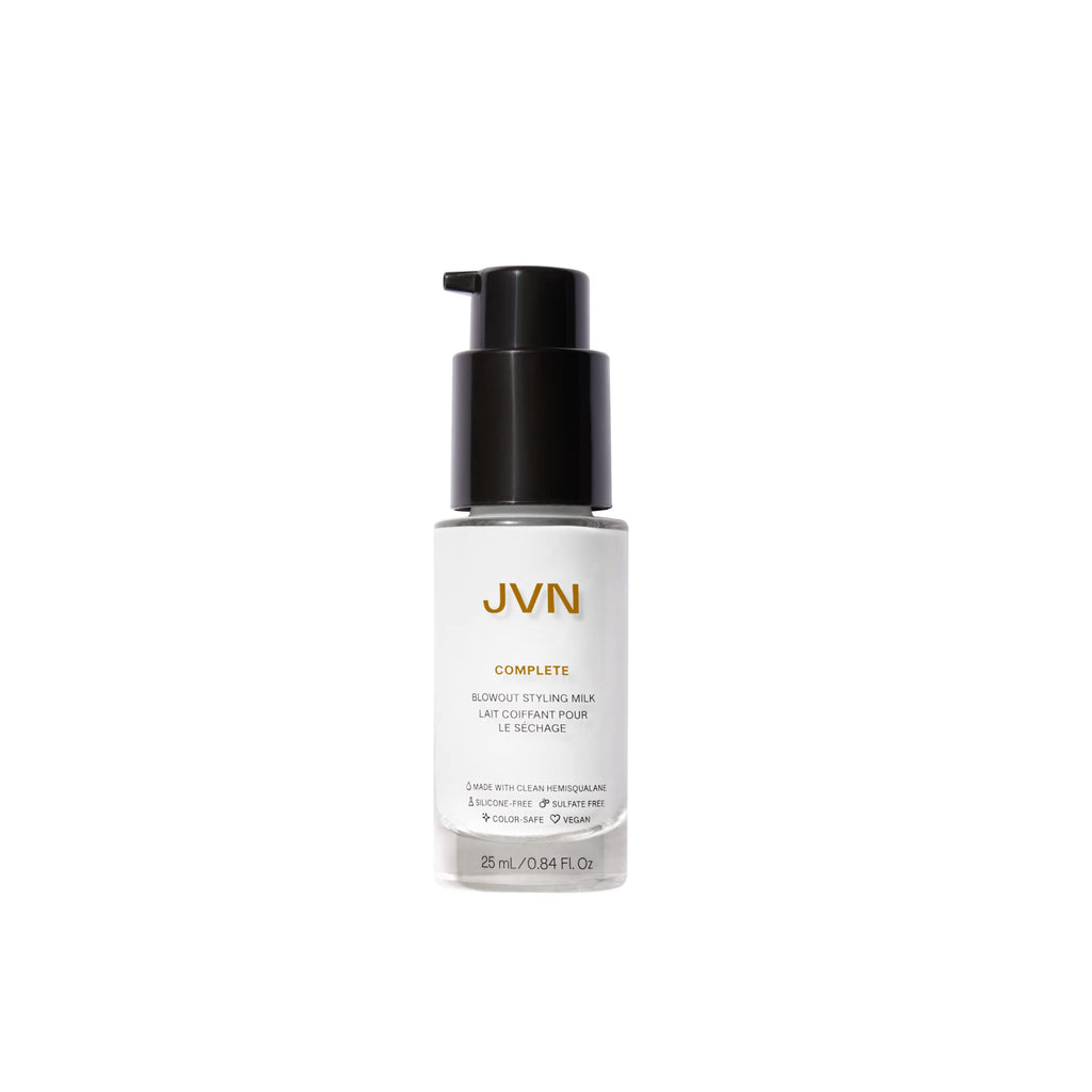 JVN Complete Blowout Styling Milk – Travel Size, Frizz Control, Heat Activated, Silicone Free