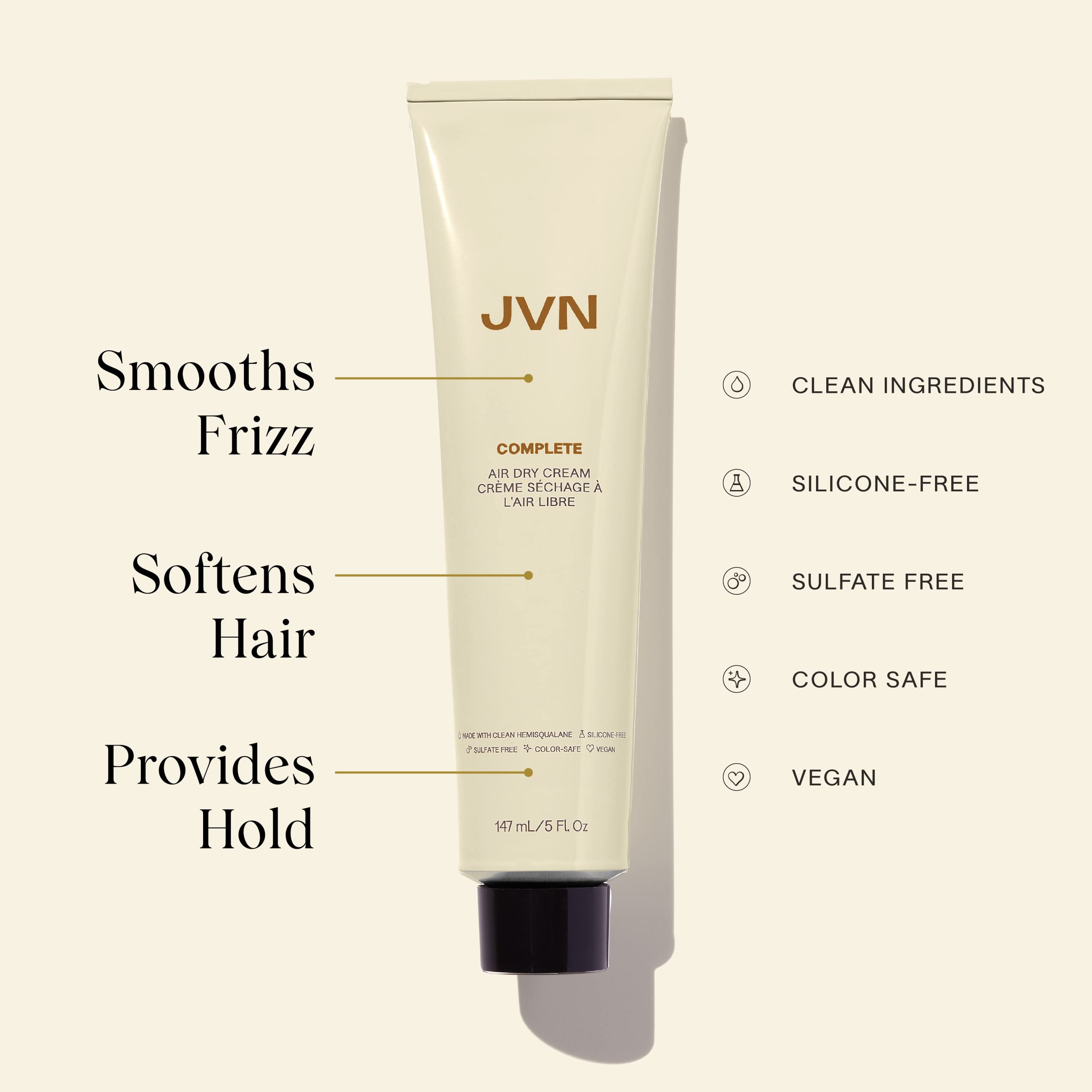 JVN No Heat Complete Air Dry Cream – 5 oz, Silicone-Free Curl & Wave Smoothing