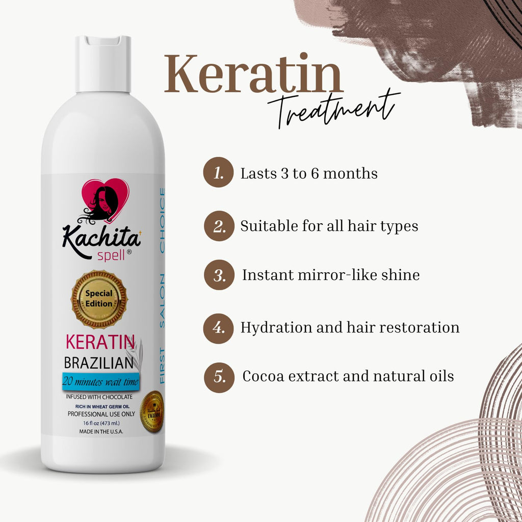Kachita Spell Brazilian Keratin Treatment Chocolate – Long-Lasting Smoothing for All Hair Types, Made in USA, 16 fl oz