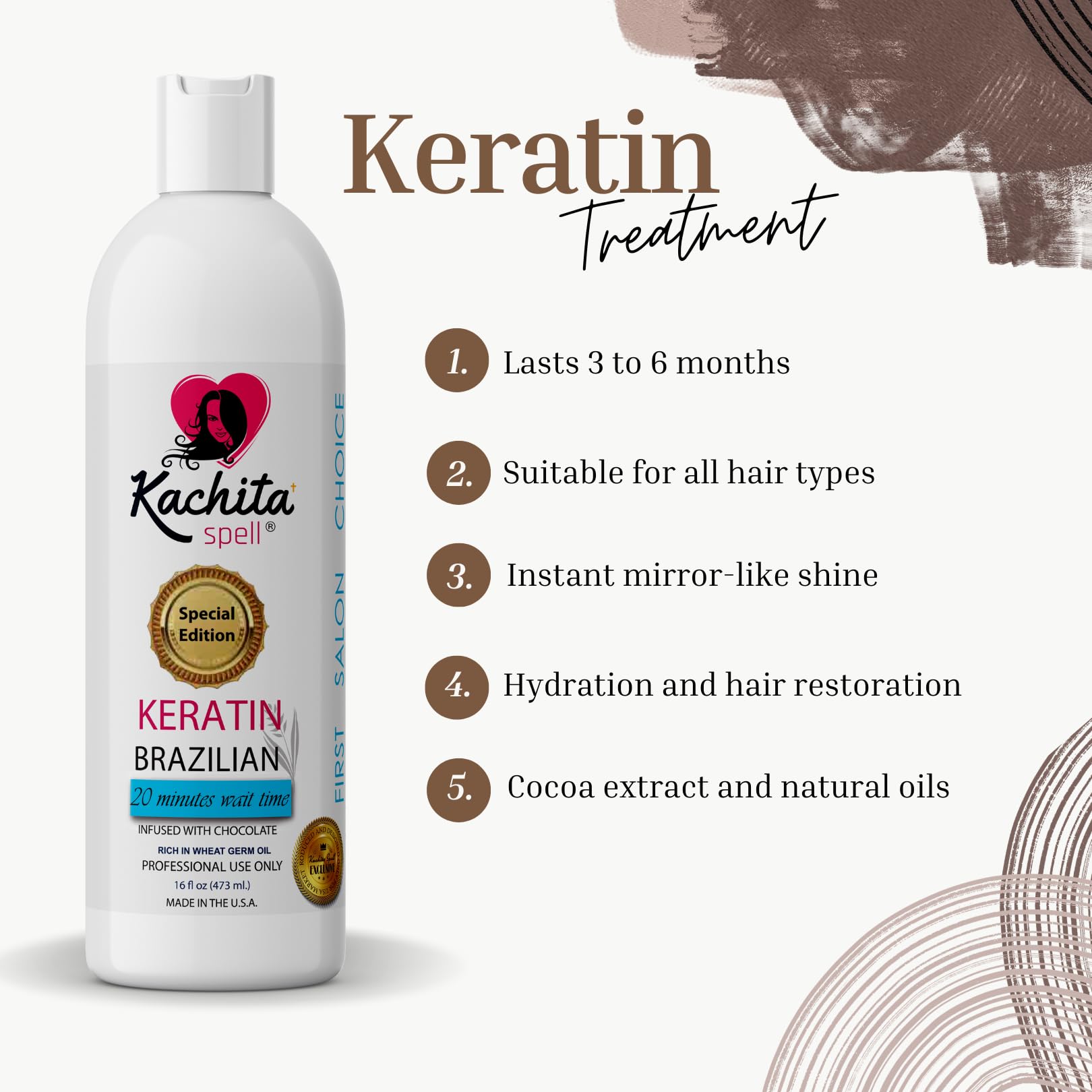 Kachita Spell Brazilian Keratin Treatment Chocolate – Long-Lasting Smoothing for All Hair Types, Made in USA, 16 fl oz