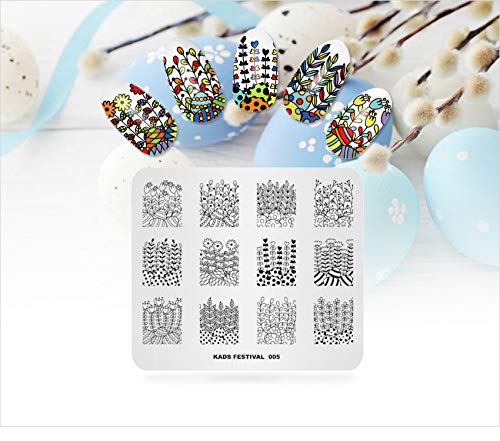 KADS 5Pcs Nail Art Stamping Plates Set – Flower Rabbit Kiss Heart Image Plate