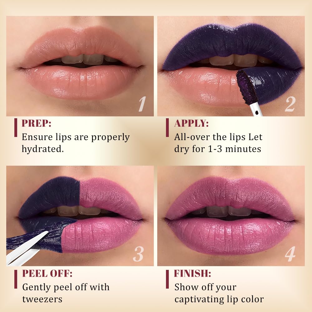 Kaely 3-Piece Lip Stain Peel-Off Masque – Long-Wear Matte Tint (Vegan & Cruelty-Free) A-01/A-02/A-03