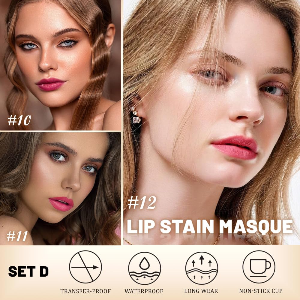 Kaely Lip Stain Peel-Off Masque Set D-10+11+12 – Matte, Waterproof, Vegan