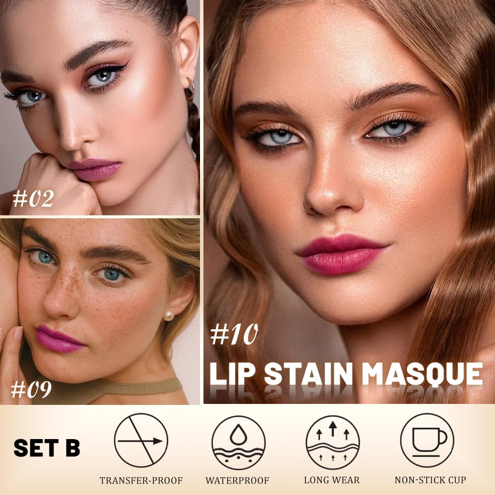 Kaely Lip Stain Peel-Off Masque 3-Piece Set – Long-Lasting Matte Tint (Vegan)