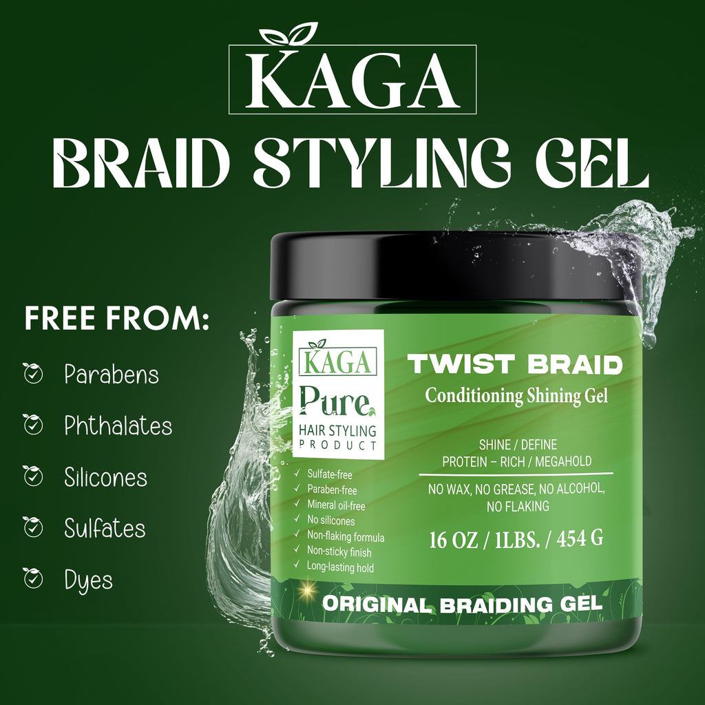 KAGA Pure O Natural Neatbraid Gel 16oz – Strong Hold, Conditioning Shine for Braids & Edges