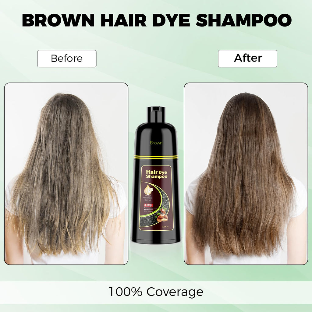KAISASA Brown Hair Dye Shampoo 3-in-1 with Argan — Gray Coverage for Women & Men (16.9 oz)