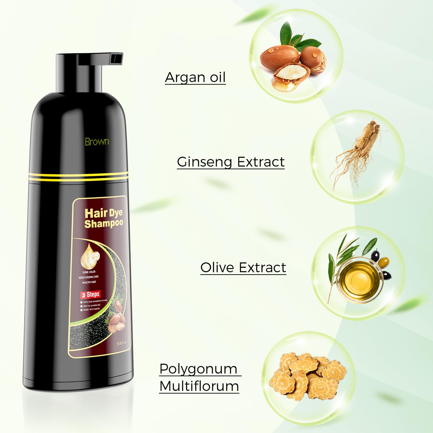 KAISASA Hair Dye Shampoo 3 in 1 Chestnut Brown – Gray Hair Coverage for Women & Men