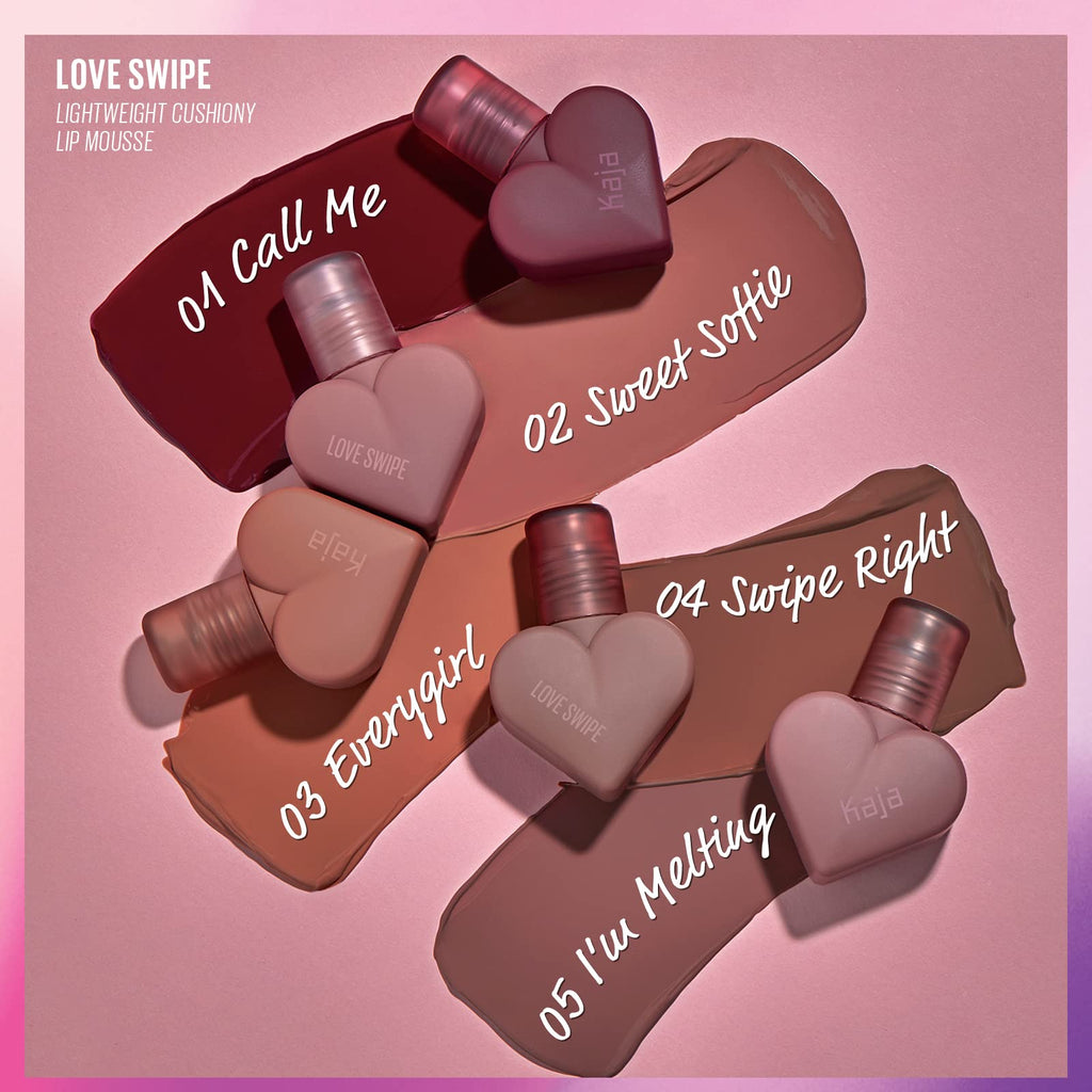 KAJA Lip Mousse Love Swipe 02 Sweet Softie — Velvet Finish, Buildable Color, Raspberry Seed Oil + Vitamin E, 0.22 oz