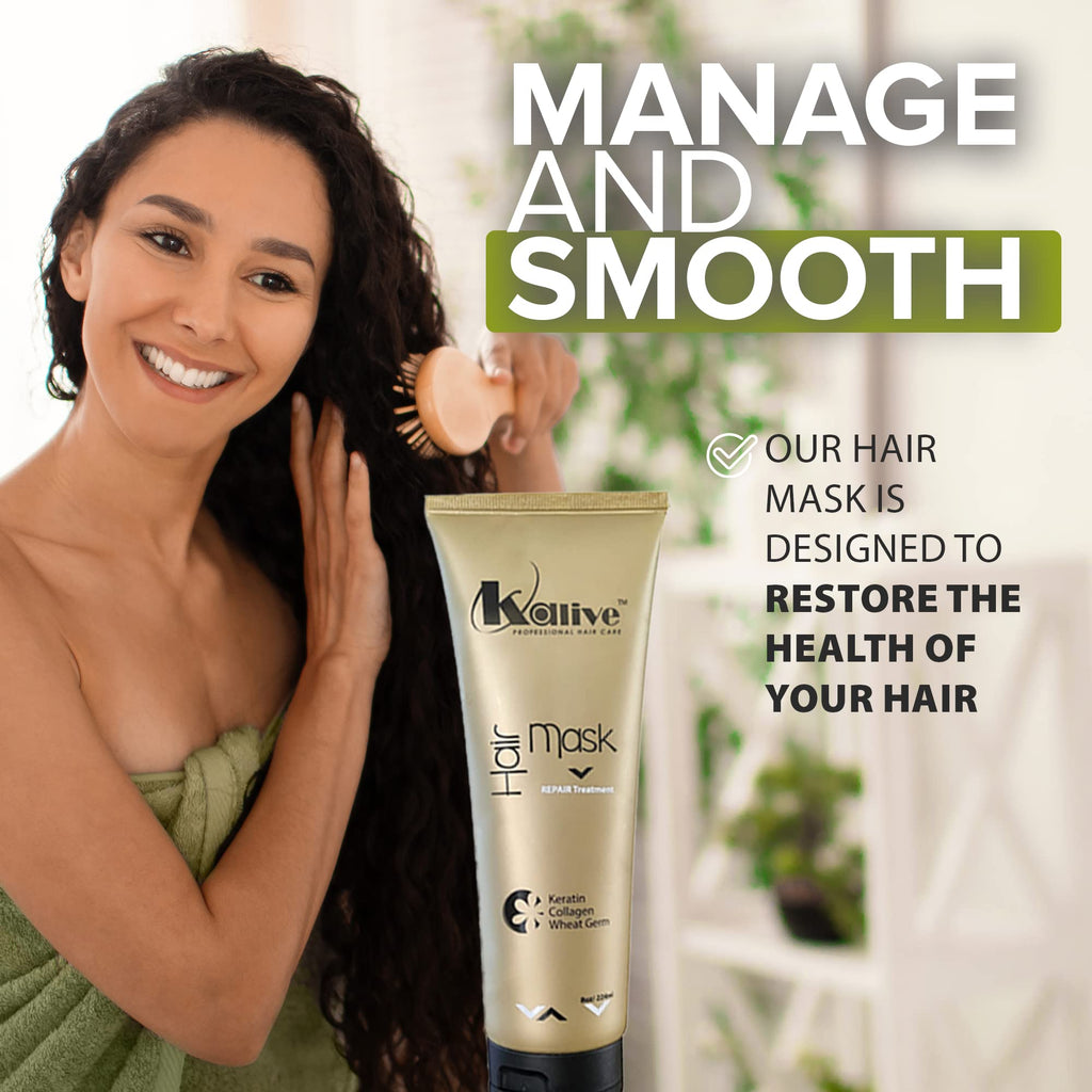 KALIVE Hair Mask – Deep Hydration & Repair (8 oz) with Keratin, Collagen & Wheat Germ