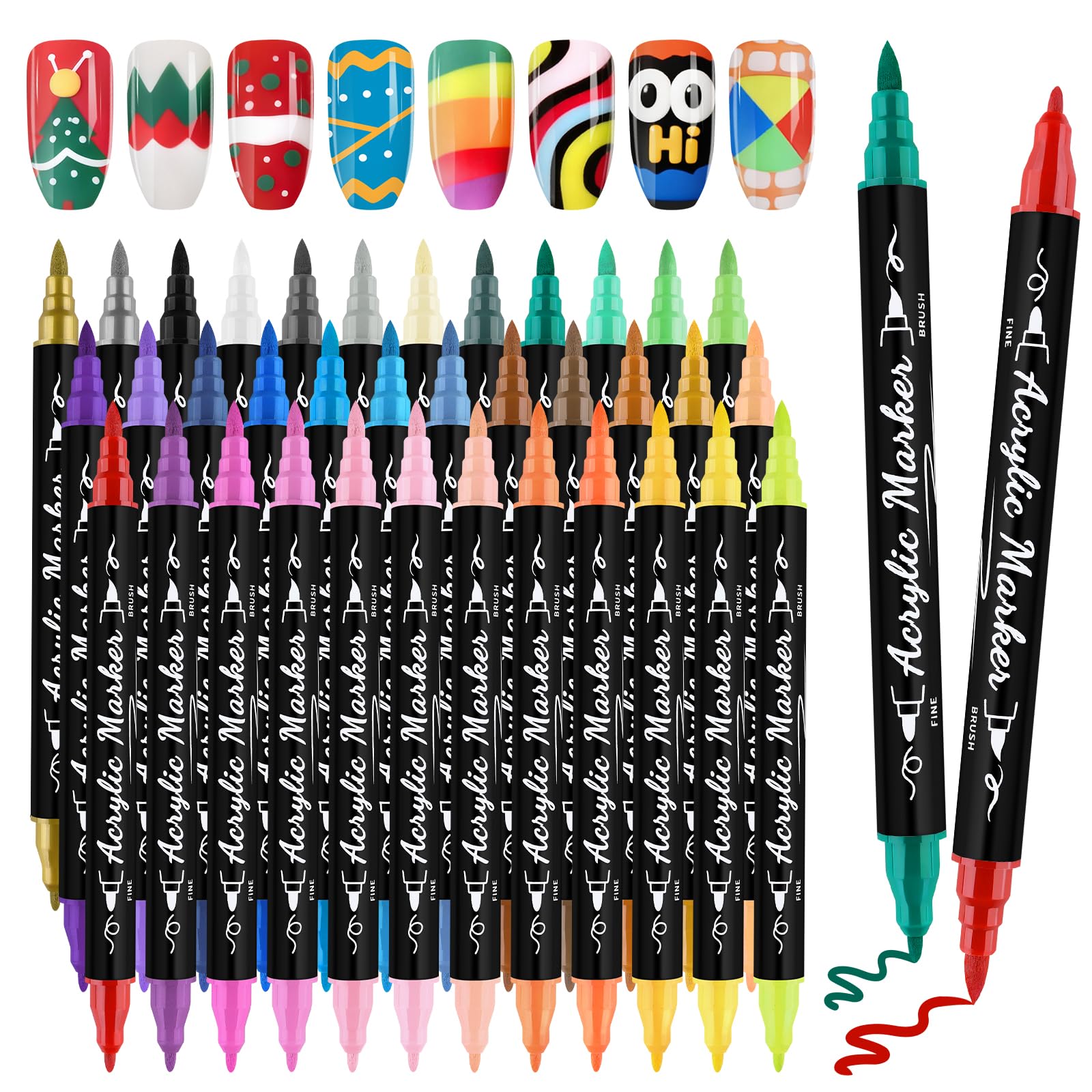 Kalolary 36 Colors Nail Art Pens Set | Dual-Tip Nail Polish Pens for DIY Nails