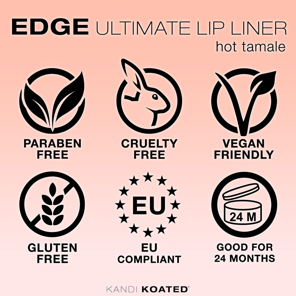 Kandi Koated Edge Lip Liner Pencil – Hot Tamale | Vegan, Paraben-Free, Cruelty-Free