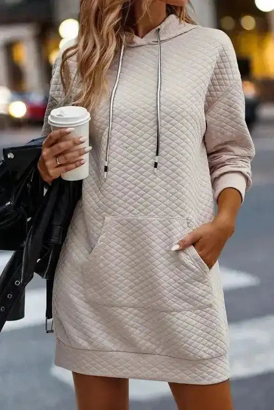 Quilted Hooded Mini Dress Women UK | Kangaroo Pocket