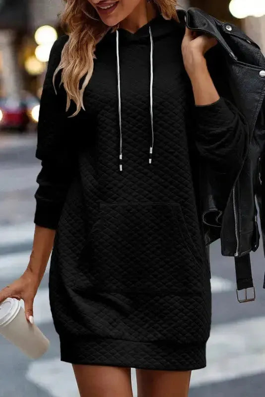 Quilted Hooded Mini Dress Women UK | Kangaroo Pocket