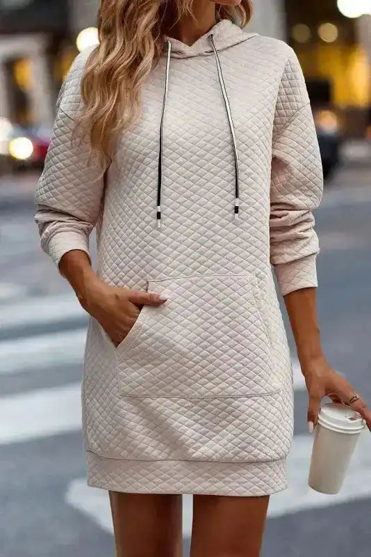 Quilted Hooded Mini Dress Women UK | Kangaroo Pocket