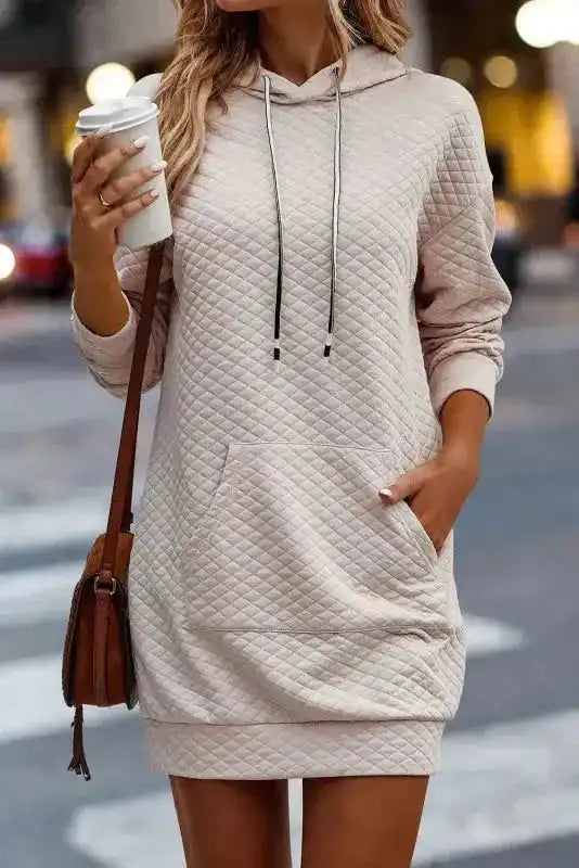 Quilted Hooded Mini Dress Women UK | Kangaroo Pocket