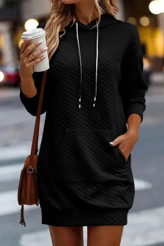 Quilted Hooded Mini Dress Women UK | Kangaroo Pocket