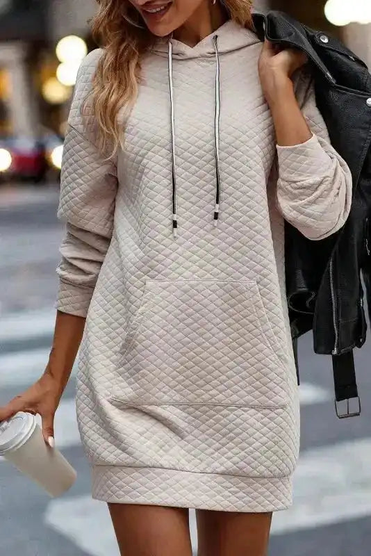 Quilted Hooded Mini Dress Women UK | Kangaroo Pocket