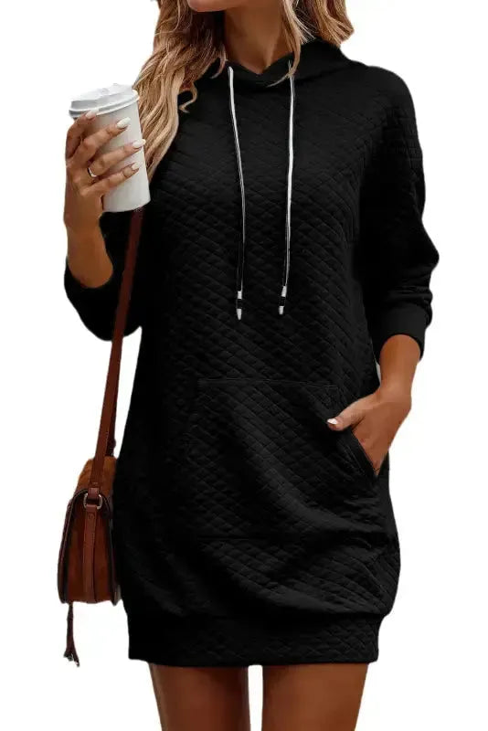 Quilted Hooded Mini Dress Women UK | Kangaroo Pocket