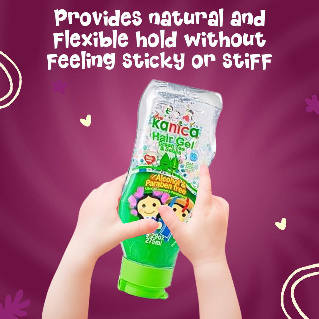 KANICA Gel with Green Tea & Aloe Vera – Paraben- and Alcohol-Free Hair Gel for Kids