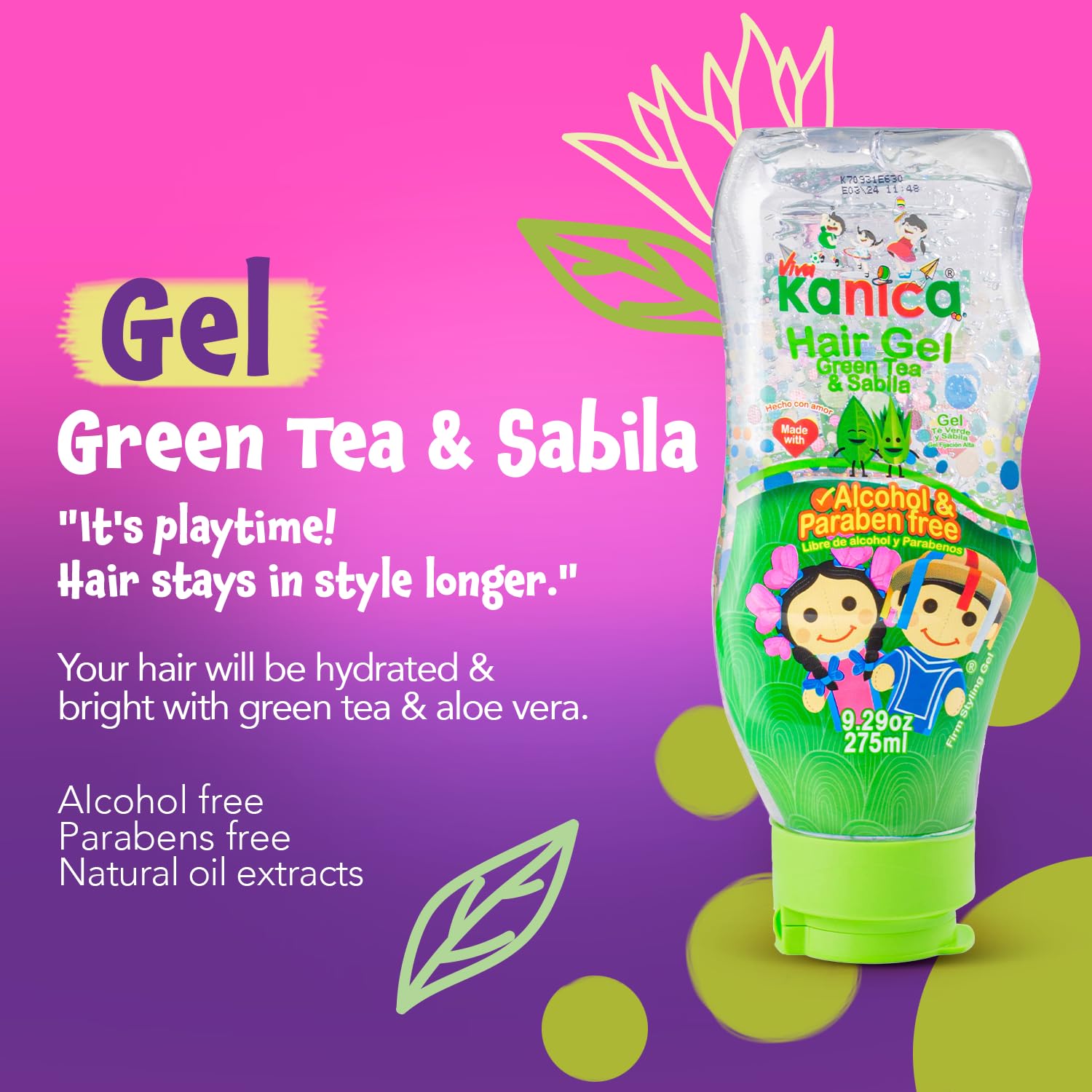 KANICA Gel with Green Tea & Aloe Vera – Paraben- and Alcohol-Free Hair Gel for Kids