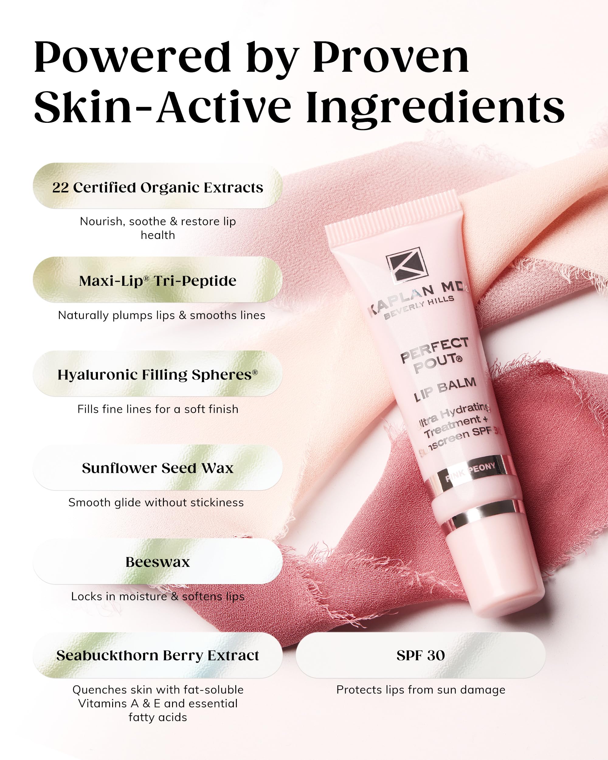 KAPLAN MD Perfect Pout SPF Lip Balm – Ultra Hydration, SPF 30, Rose Blush