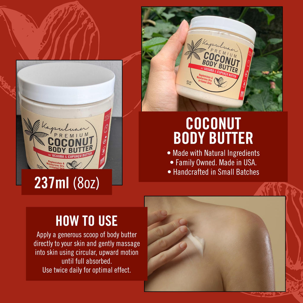 Kapuluan Coconut Body Butter for Dry Skin – Whipped Coconut Oil, Ucuuba & Cupuaçu Butter – Tiger Orchid & Wild Cherry