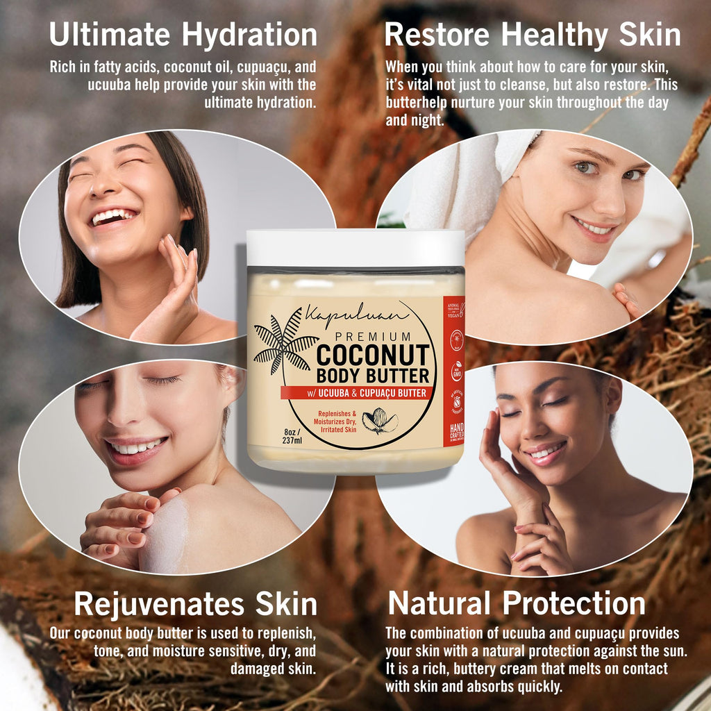 Kapuluan Coconut Body Butter for Dry Skin – Whipped Coconut Oil, Ucuuba & Cupuaçu Butter – Tiger Orchid & Wild Cherry