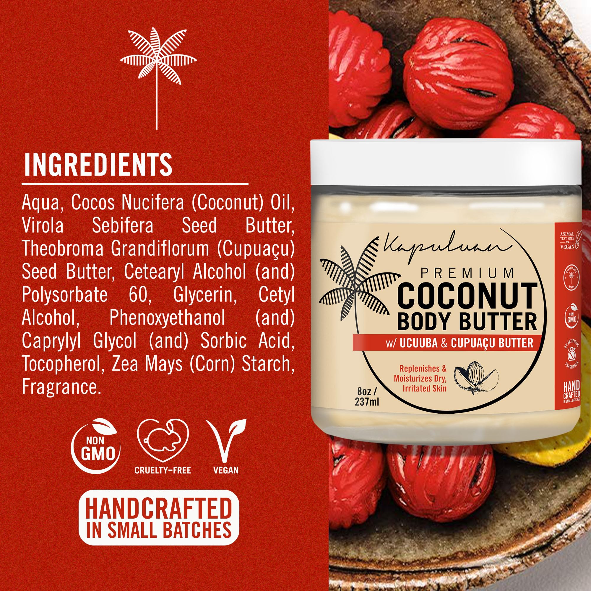Kapuluan Coconut Body Butter for Dry Skin – Whipped Coconut Oil, Ucuuba & Cupuaçu Butter – Tiger Orchid & Wild Cherry