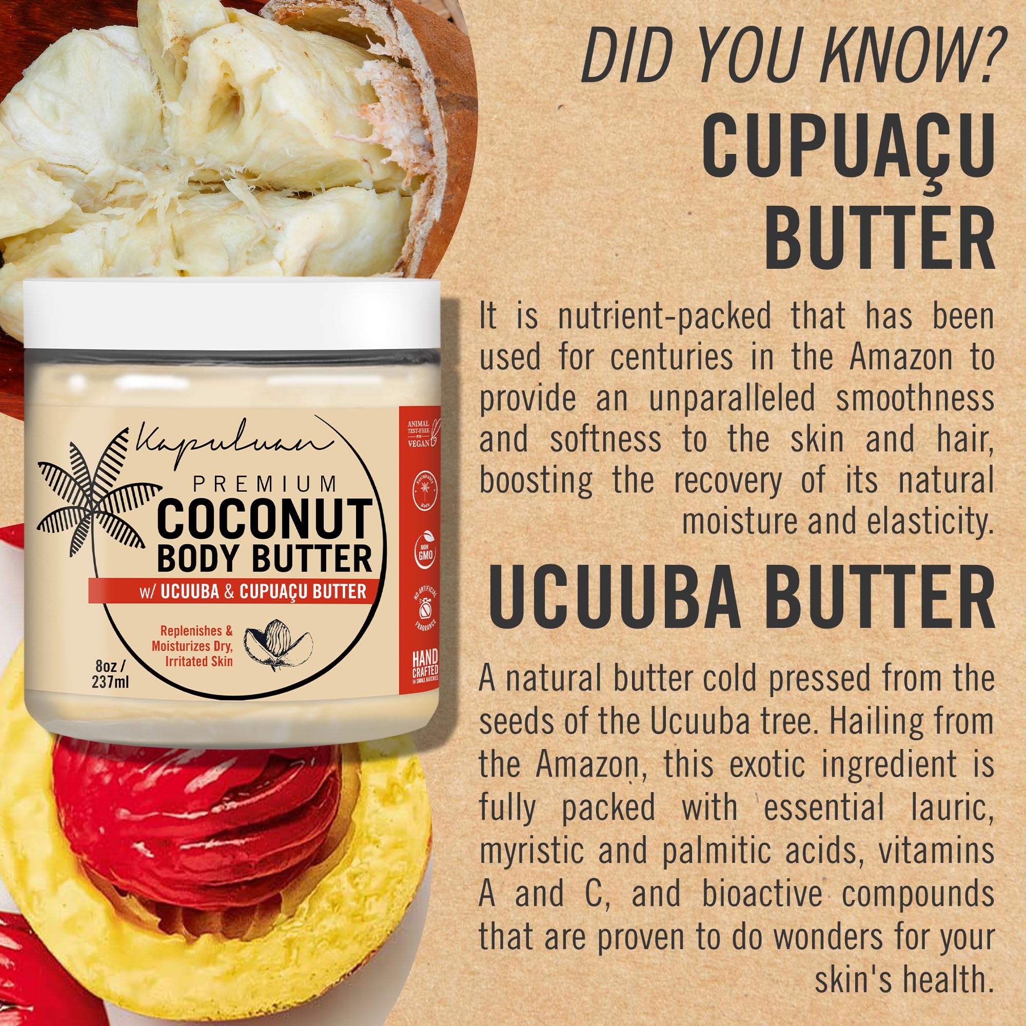 Kapuluan Coconut Body Butter for Dry Skin – Whipped Coconut Oil, Ucuuba & Cupuaçu Butter – Tiger Orchid & Wild Cherry