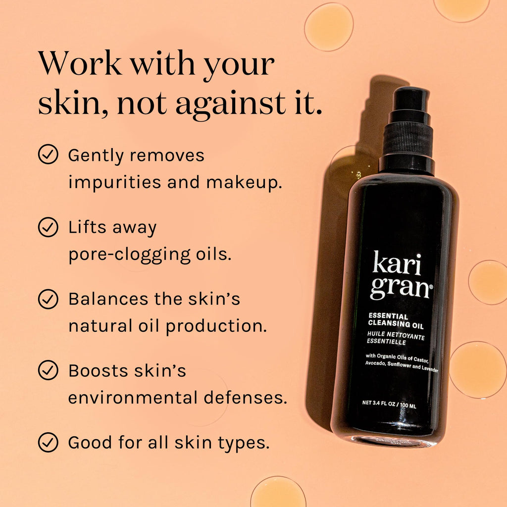 Kari Gran Essential Cleansing Oil | Organic Face Cleanser for All Skin Types | Cruelty-Free 3.4 fl oz