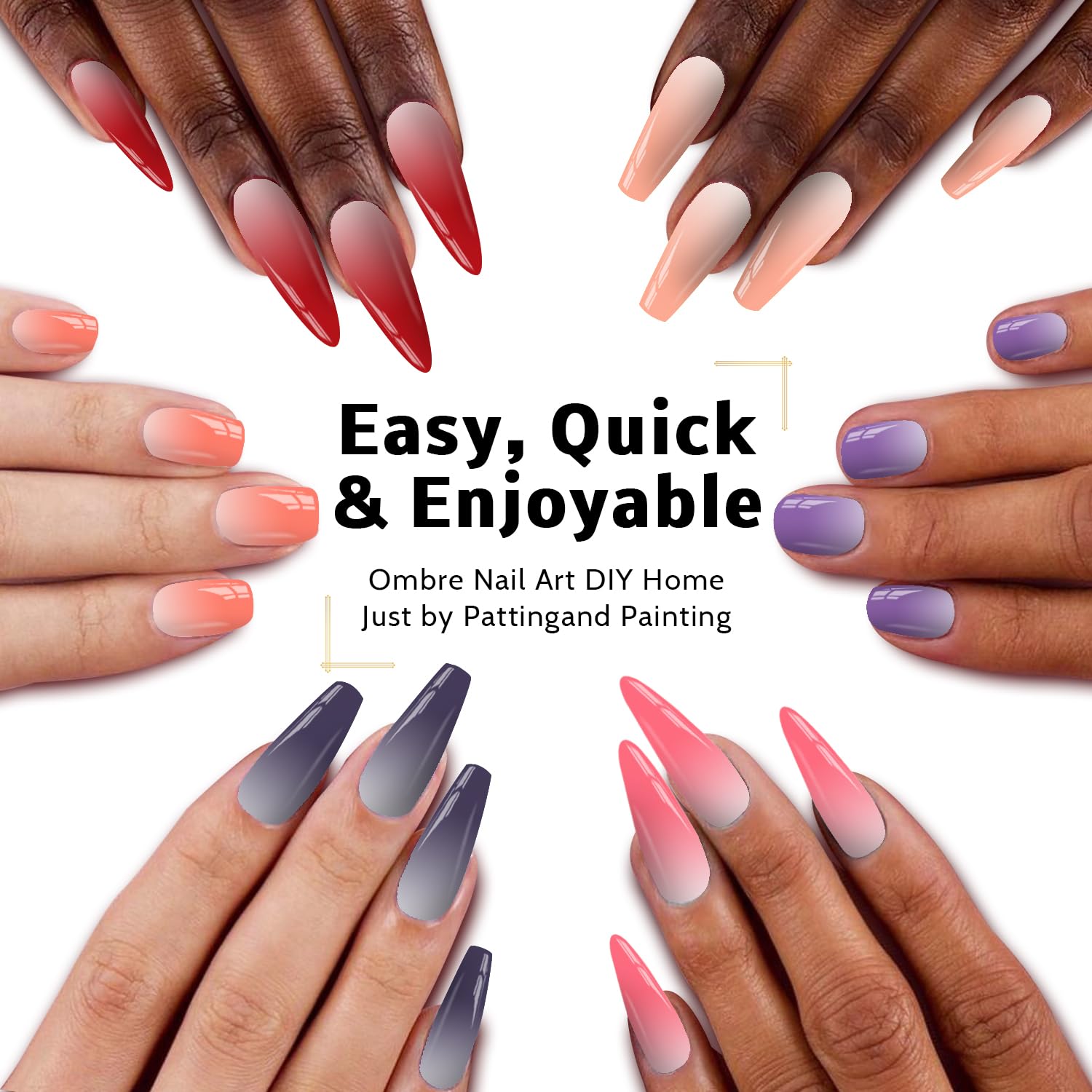 Karroy Sponge Pat Gel Nail Polish Palette — 12-Color Ombre Gel Color Set | UV/LED, No Wipe