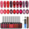 Karroy Cat Eye Gel Nail Polish Set – 9-Color Magnetic Shimmer Kit (UV/LED Cure)
