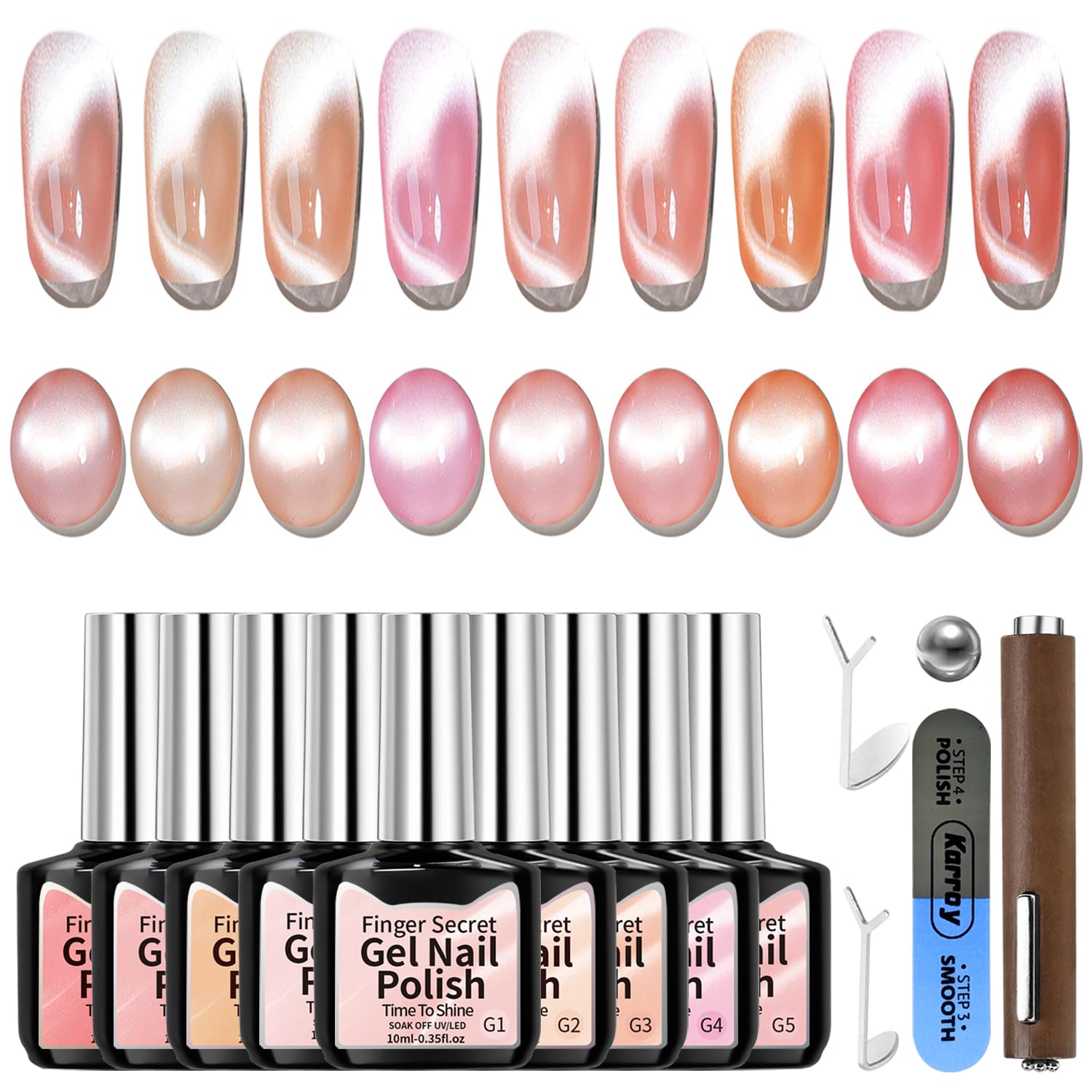 Karroy Cat Eye Gel Nail Polish Set – Magnetic Holographic Kit (9 Colors) | Soak Off UV/LED