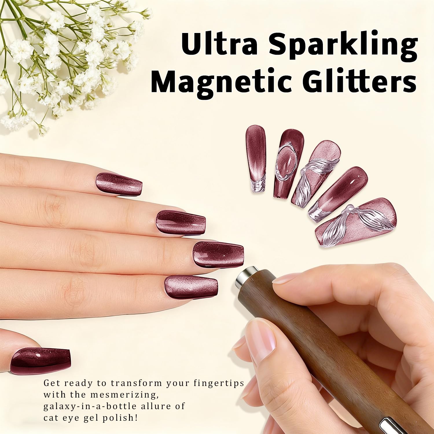 Karroy Cat Eye Gel Nail Polish Set – 9-Color Magnetic Shimmer Kit (UV/LED Cure)