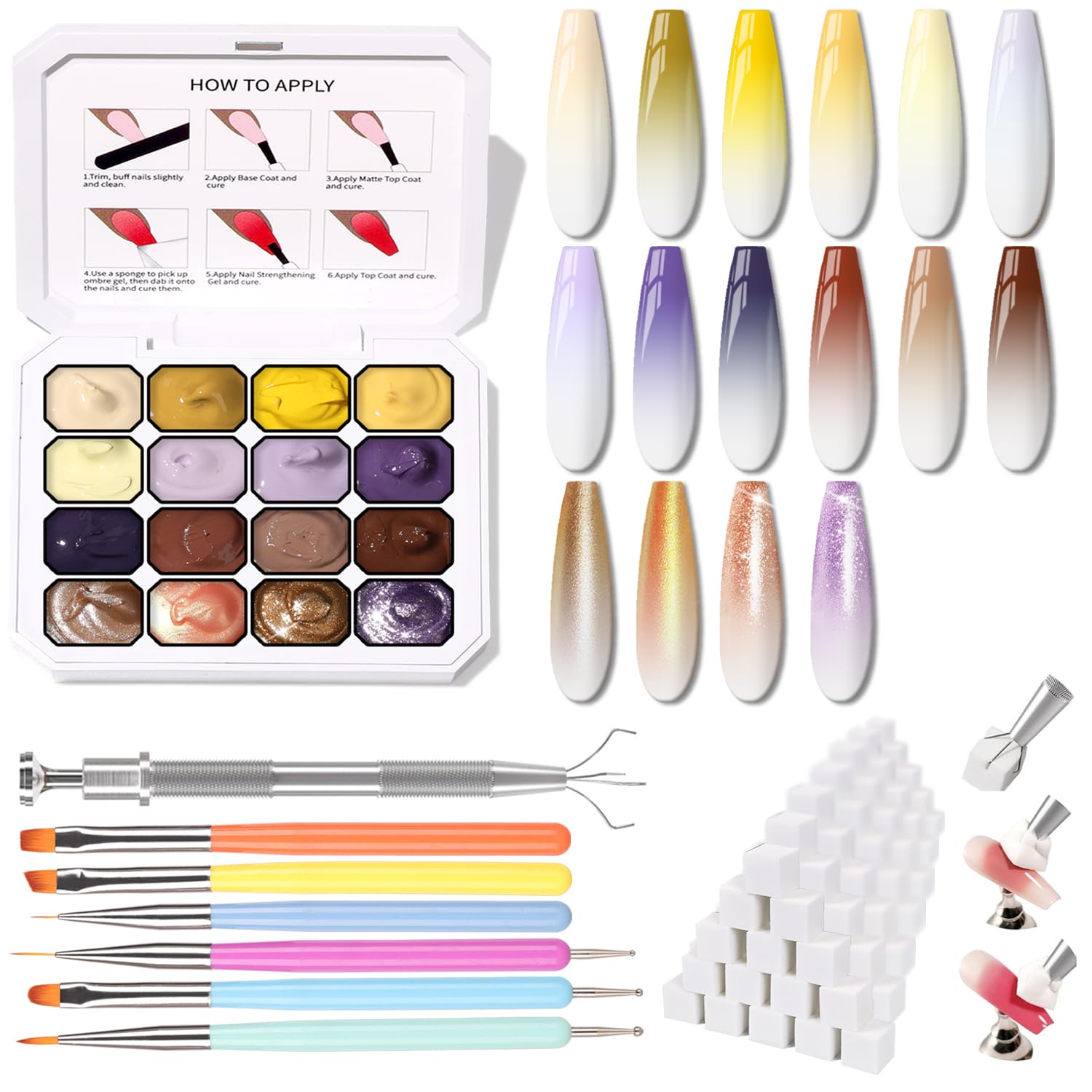 Karroy Glitter Pat Gel Nail Palette Set 04 – 16 Ombre & Chrome Colors