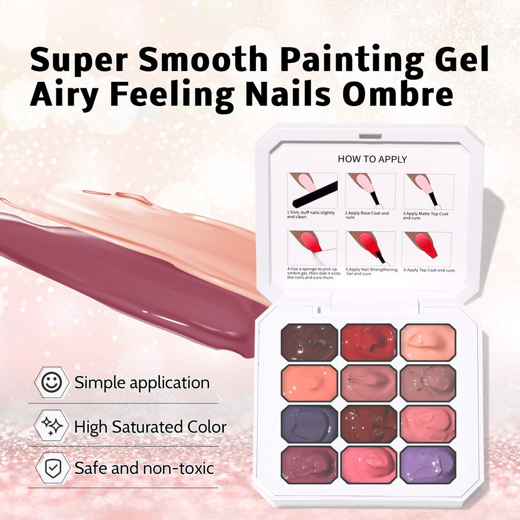Karroy Sponge Pat Gel Nail Polish Palette — 12-Color Ombre Gel Color Set | UV/LED, No Wipe