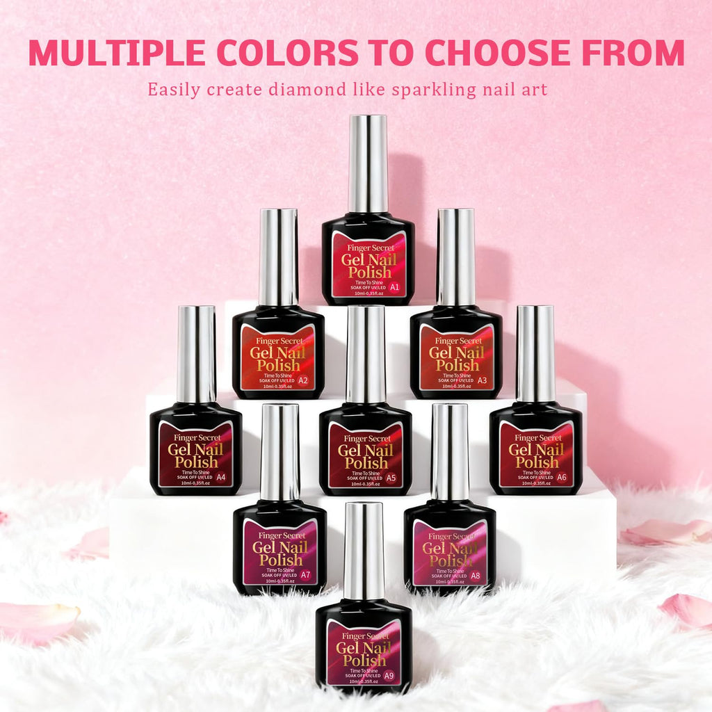 Karroy Cat Eye Gel Nail Polish Set – 9-Color Magnetic Shimmer Kit (UV/LED Cure)