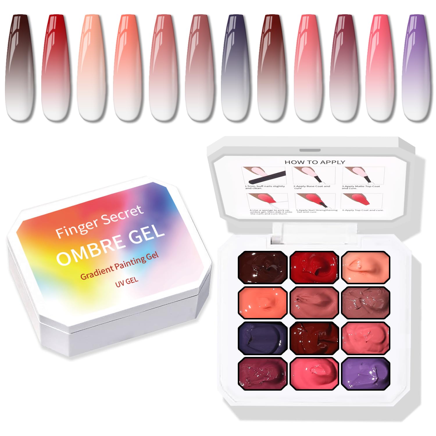 Karroy Sponge Pat Gel Nail Polish Palette — 12-Color Ombre Gel Color Set | UV/LED, No Wipe