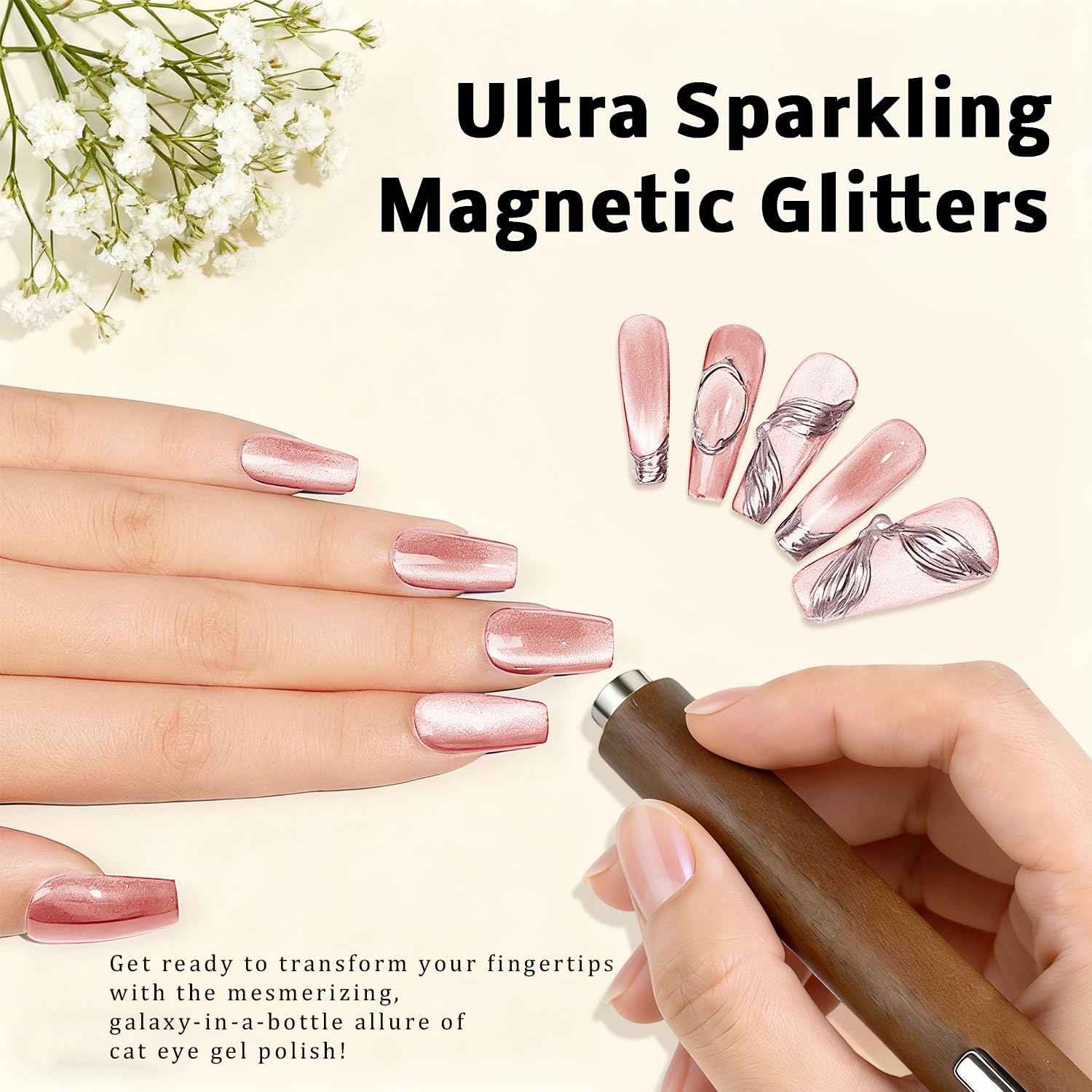 Karroy Cat Eye Gel Nail Polish Set – Magnetic Holographic Kit (9 Colors) | Soak Off UV/LED