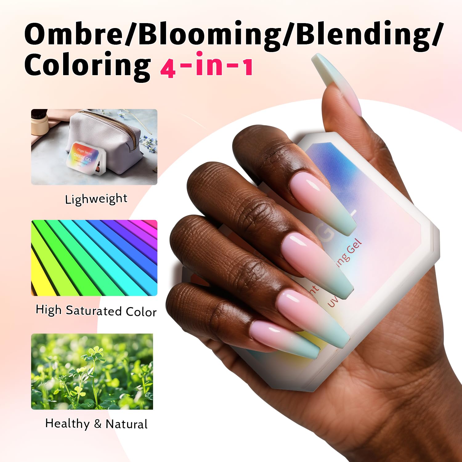 Karroy Sponge Pat Paint Nail Gel - 9-Color Ombre Gradient Kit (No Wipe, UV/LED)