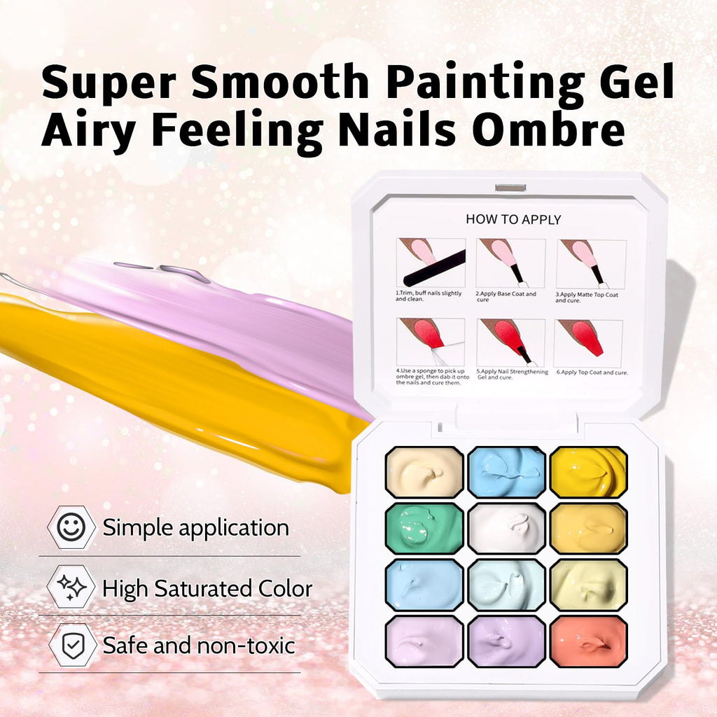 Karroy Sponge Pat Gel Nail Polish Palette – 12-Color Ombre Gel Kit (No Wipe)