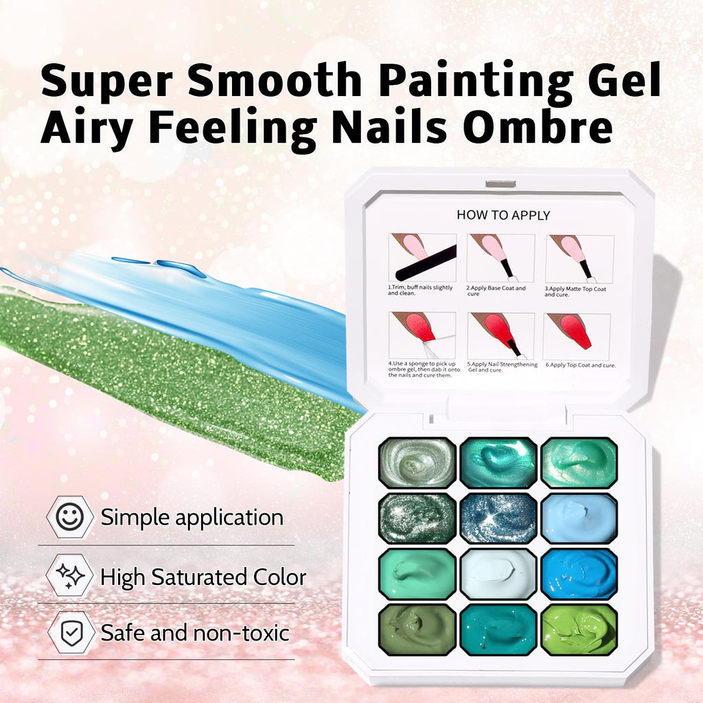 Karroy Sponge Pat Gel Nail Polish Palette – 12-Color Ombre Gradient Gel, No Wipe, UV/LED Cure